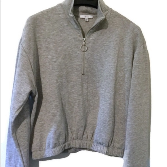 NWOT HoneyBum grey zip up pullover cropped sweatshirt - Picture 2 of 6